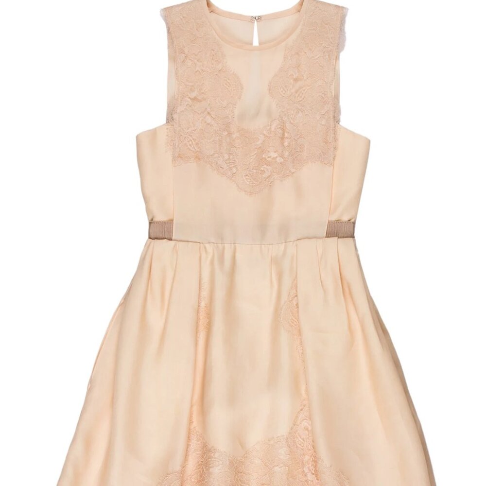 CARVEN Silk Lace Appliqué Mini Dress Size S - Champagne